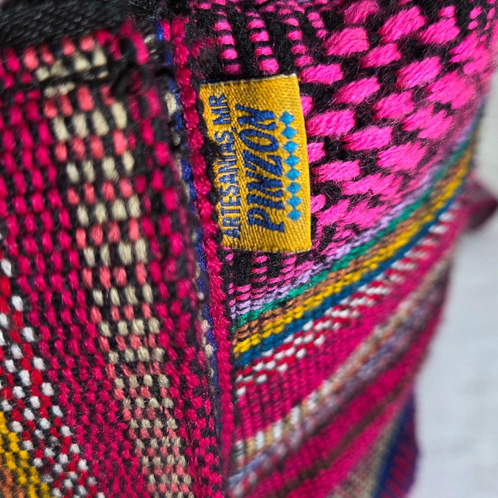 Artesanias MR Pinzon Woven Boho Backpack Pink Multi Stripe Drawstring Bag - Picture 5 of 7